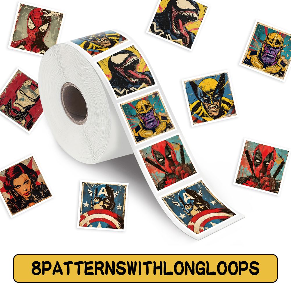 Super Heroes Adhesive Roll (1000 Stickers) - Spider-M, Iron M, Design for Sealing & Decor