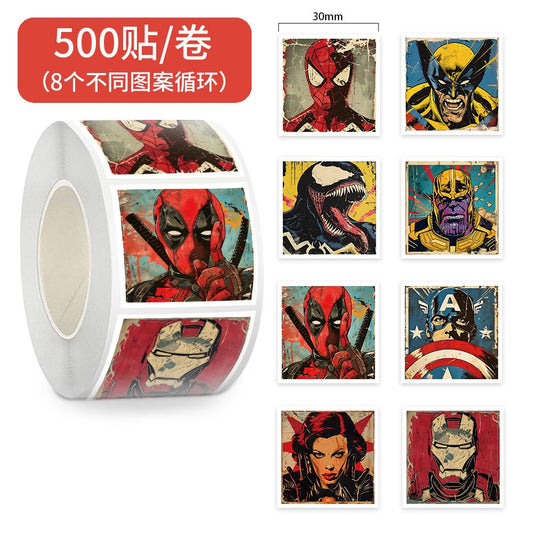 Super Heroes Adhesive Roll (1000 Stickers) - Spider-M, Iron M, Design for Sealing & Decor
