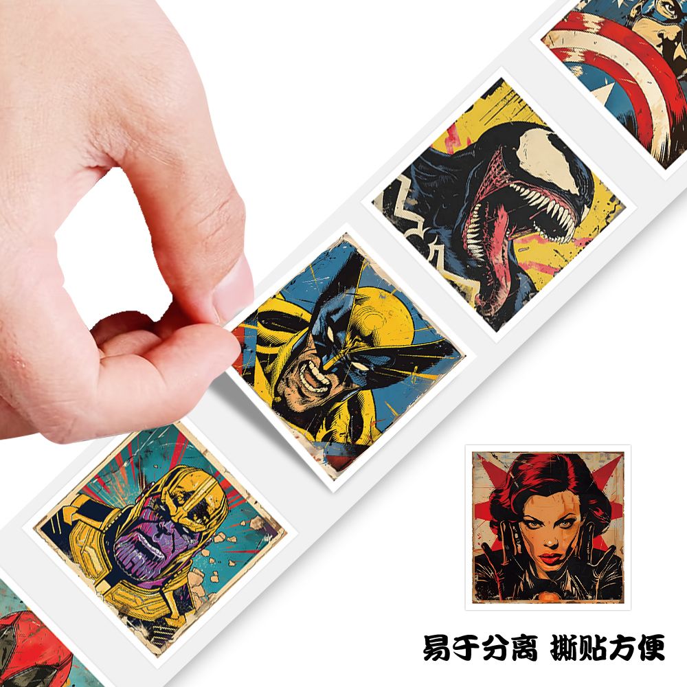 Super Heroes Adhesive Roll (1000 Stickers) - Spider-M, Iron M, Design for Sealing & Decor