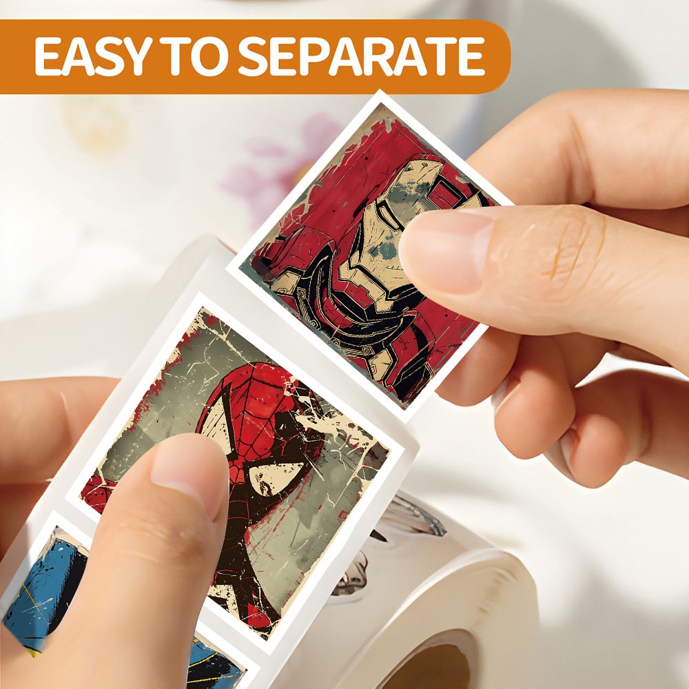 Super Heroes Adhesive Roll (1000 Stickers) - Spider-M, Iron M, Design for Sealing & Decor