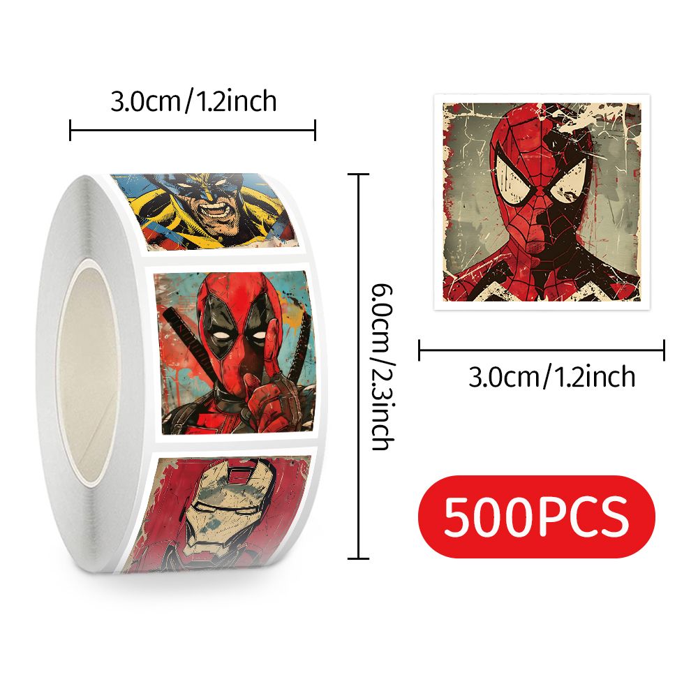 Super Heroes Adhesive Roll (1000 Stickers) - Spider-M, Iron M, Design for Sealing & Decor